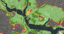 Exxonmobil's Everett terminal and predicted hurricane flood zones. Aerial image of Exxonmobil facility